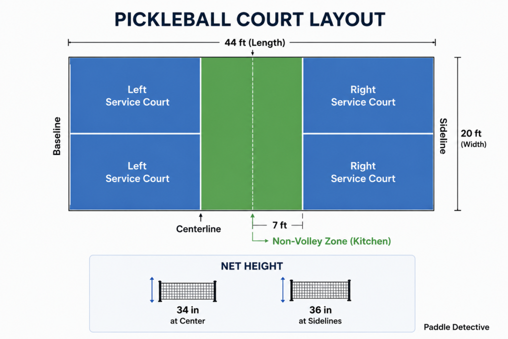 Pickleball court layout diagram